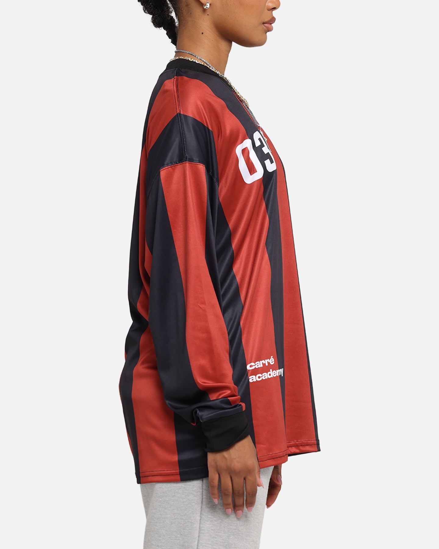 Carre Academy Oversized Long Sleeve T-Shirt Red/Black Style001