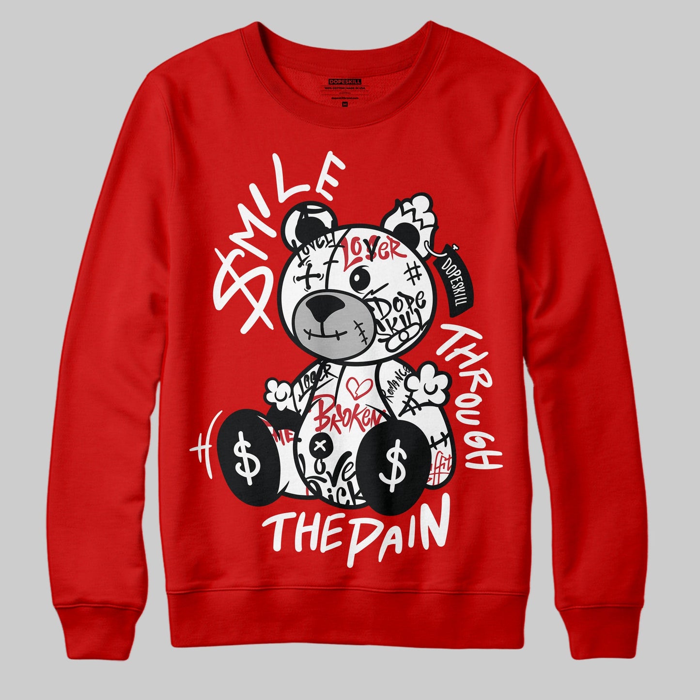 Bred Velvet 11s DopeSkill Red Sweatshirt Smile Through The Pain Graphic