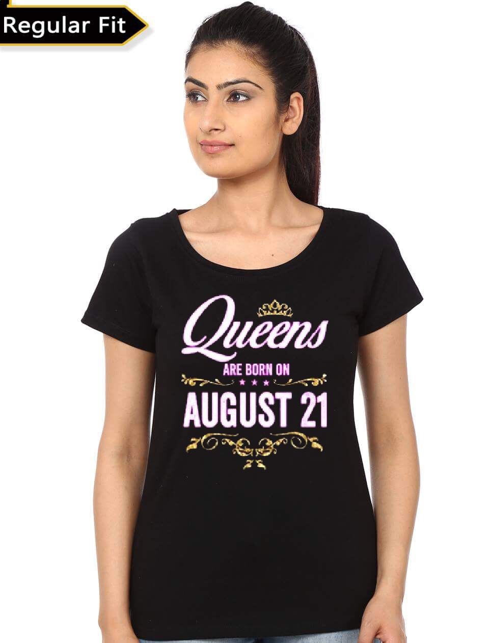 Queens Are Born On August 21 Girl’s Black T-Shirt