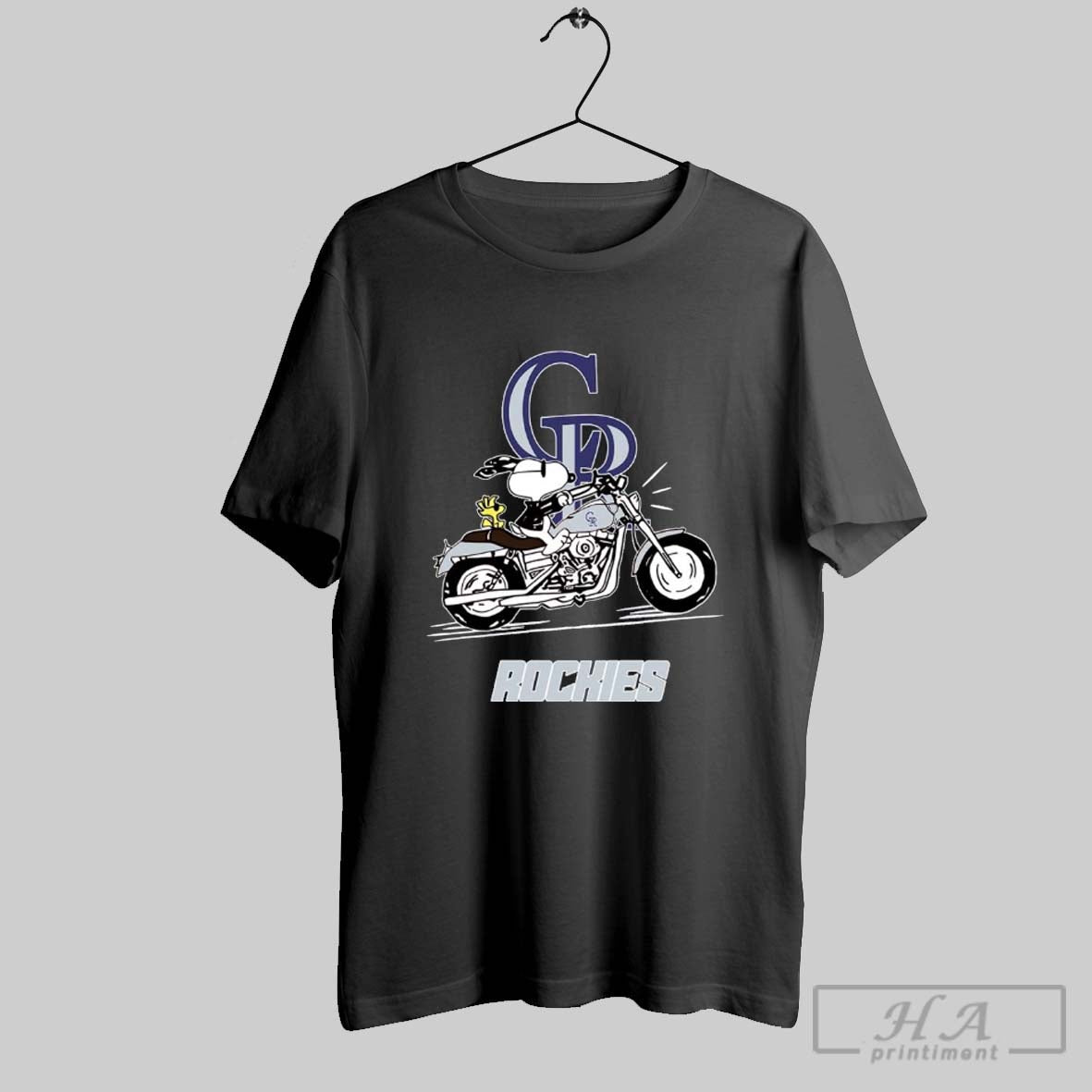 Snoopy And Woodstock Driving Motorbike Colorado Rockies Shirt