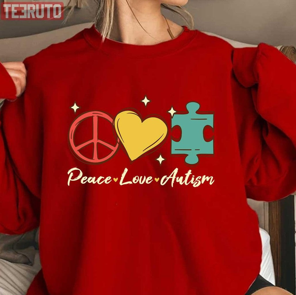 Peace Love Autism Neurodiversity And Adhd Awareness Unisex T-shirt