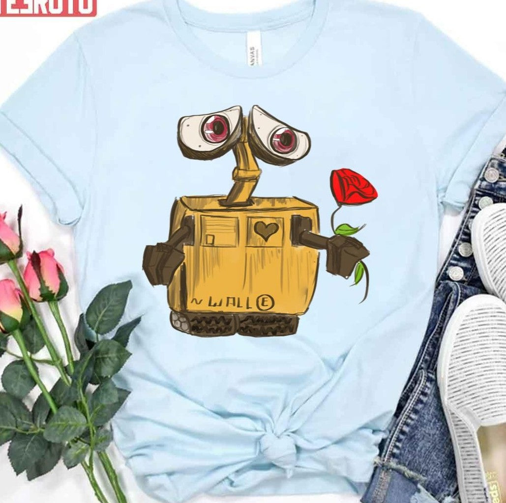 Sad Wall-E And A Red Rose Unisex T-Shirt