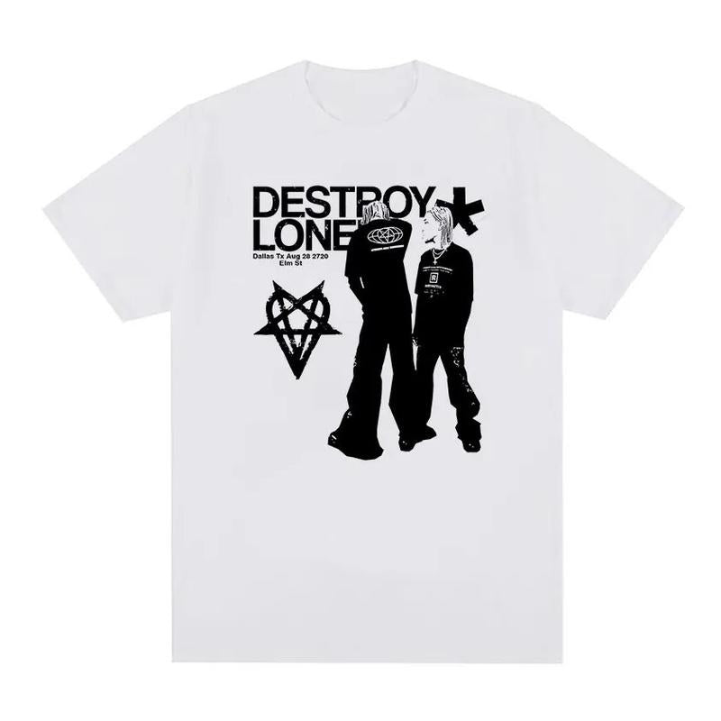 Rapper Playboi Carti Destroy Lonely Graphic T-Shirt Men's Fashion Harajuku Retro T Shirts Hip Hop Gothic Clothing Oversized Tees