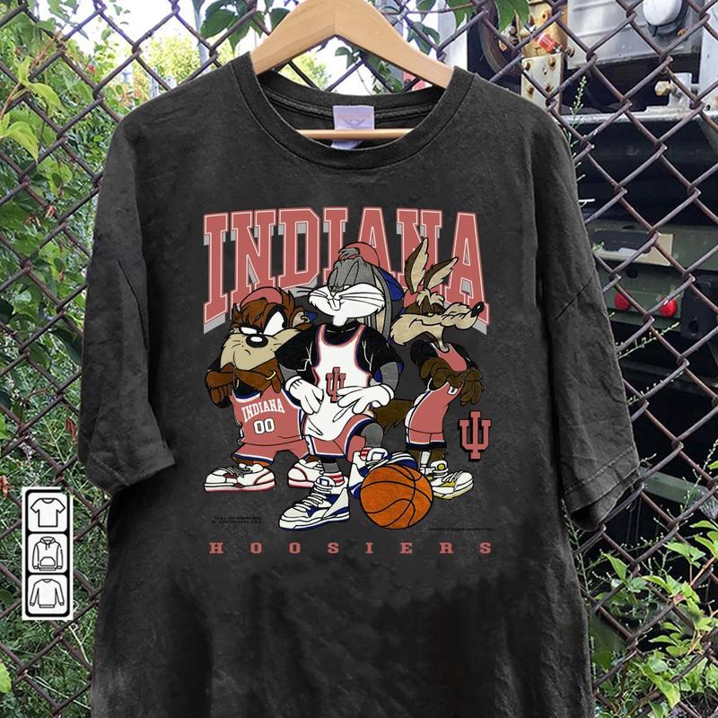 Vintage Indiana University Hoosiers Looney Tunes Basketball iuhoosier Shirt Menswear Top Underwear Tshirt Streetwear Man Tropical Crewneck Shortsleeve Round Neck Casual