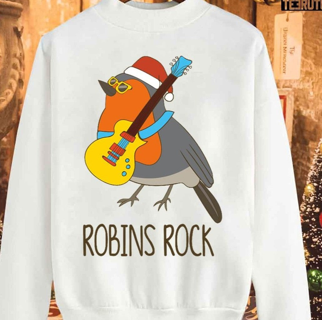 Robins Rock Funny Cute Rocking Bird Robin Christmas Unisex Sweatshirt