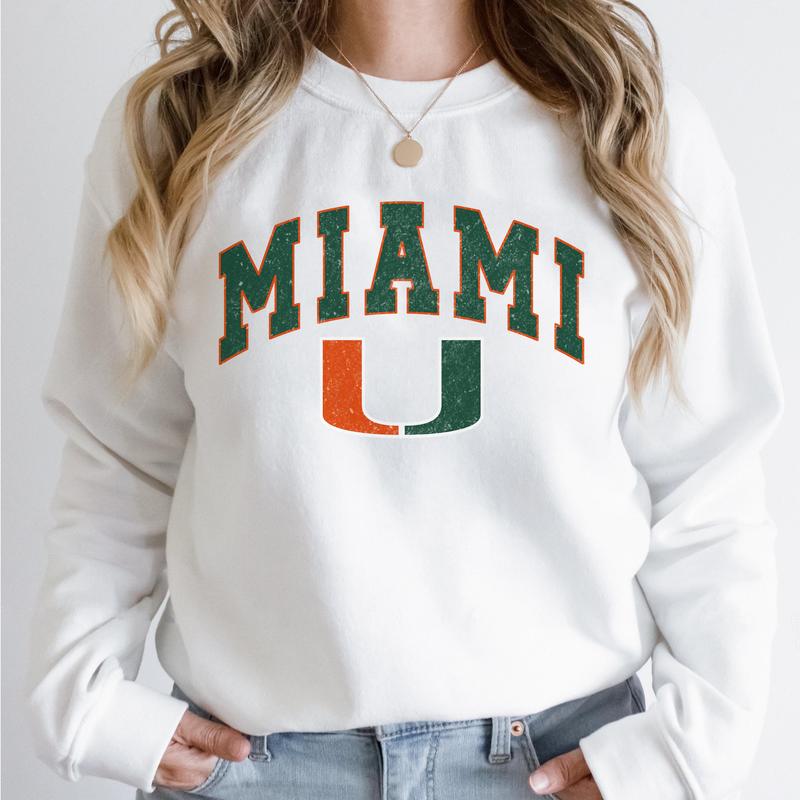 Miami Hurricanes Vintage Football NCAA Trendy Sweatshirt, University of Miami Unisex Football NCAA Shirt, Gift For Men, Gift For Girls, Crewneck, Cott