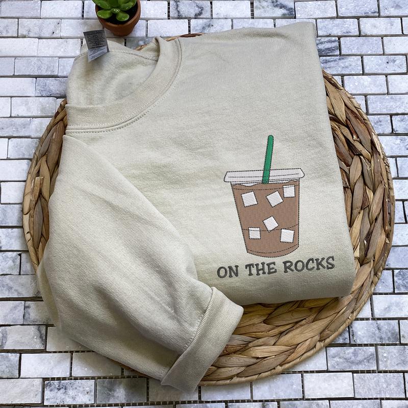 On The Rocks Embroidered Sweatshirt, Iced Coffee Sweatshirt, Coffee Lover Sweatshirt