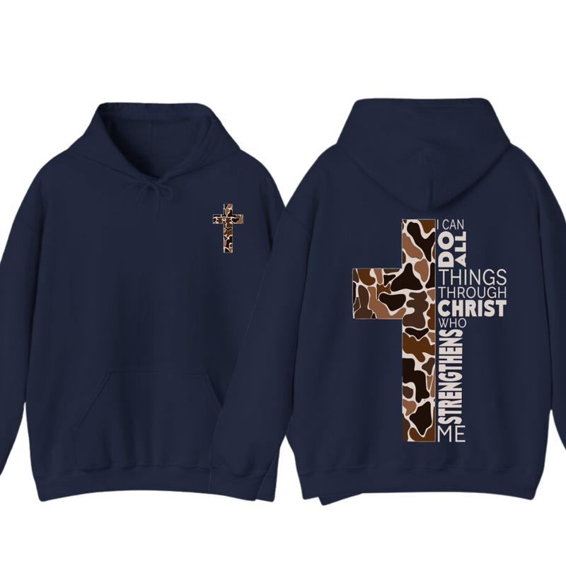 Christian Hoodie - Camo Cross Design with Philippians 413 Verse, Perfect for Faithful Believers and Outdoorsmen, unisex