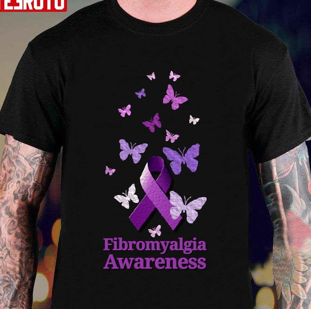 Purple Ribbon Fibromyalgia Awareness Butterflies Unisex T-Shirt