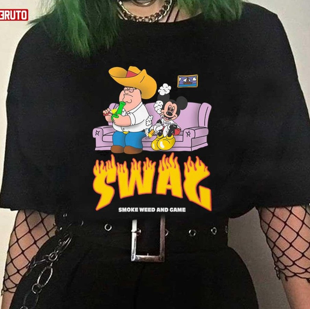 Supermega 420 Smoke Weed And Game Mickey Swag Thrasher Inspired Unisex T-shirt
