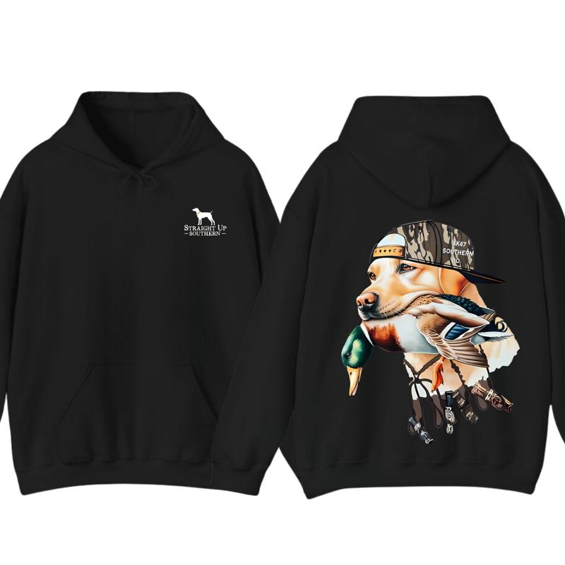 Bold Hunting Dog with Duck Graphic, Perfect for Outdoor Enthusiasts and Waterfowl Hunters, Unisex Hoodie