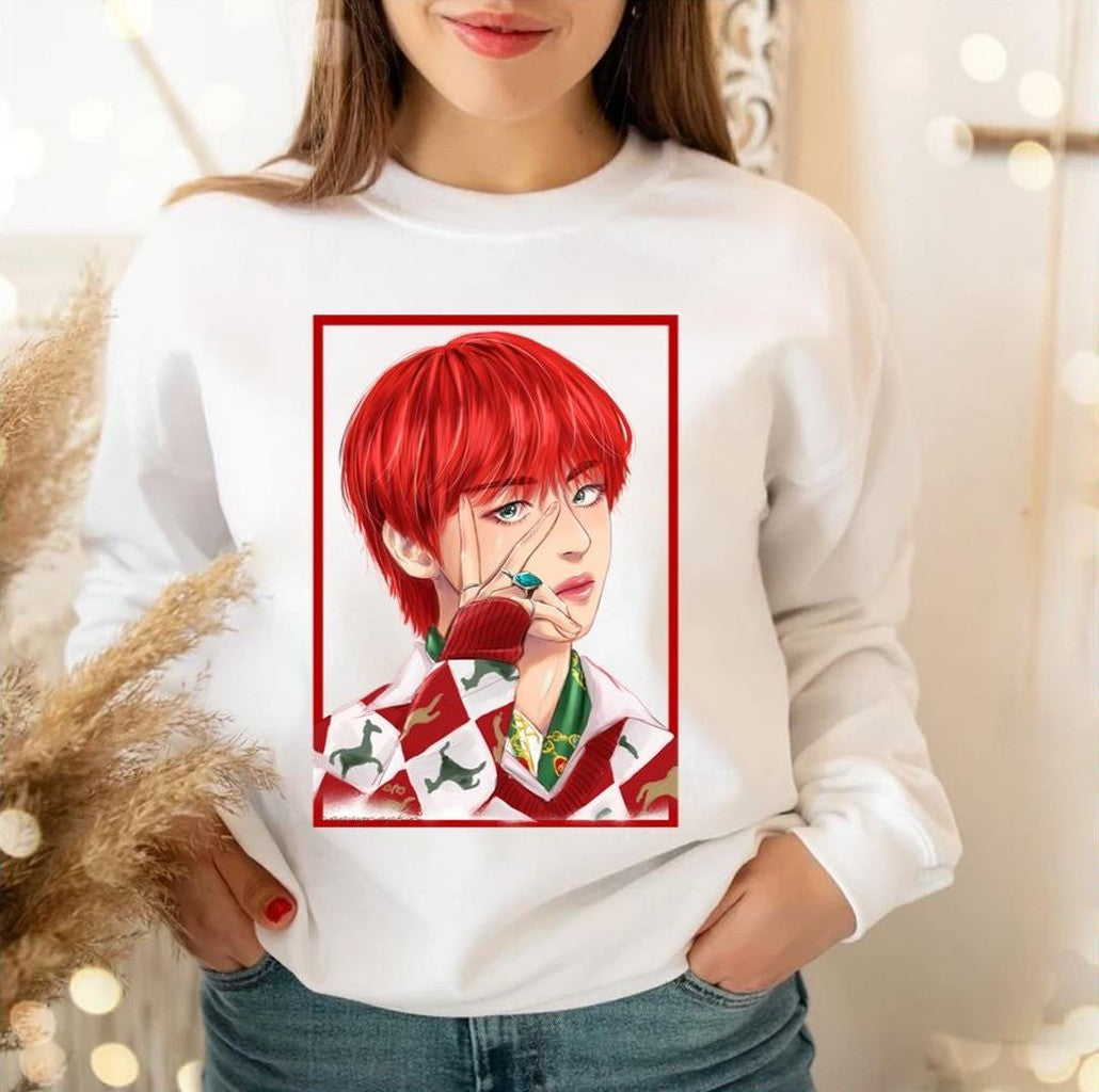 Red Taehyung Fanart Bts Bangtan Boys Unisex Sweatshirt