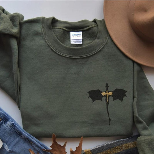 EMBROIDERED Basgiath War College Sweatshirt, Fourth Wing Dragon Rider Violet Sorrengail Xaden Riorson Fantasy Bookish Empyrean Series Shirt