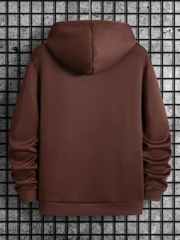 Men's Letter Print Drop Shoulder Hoodie, Casual Regular Fit Sweatshirt, Drawstring Pocket, Daily Holiday Outdoor Men's Wear for Spring & FallÂ