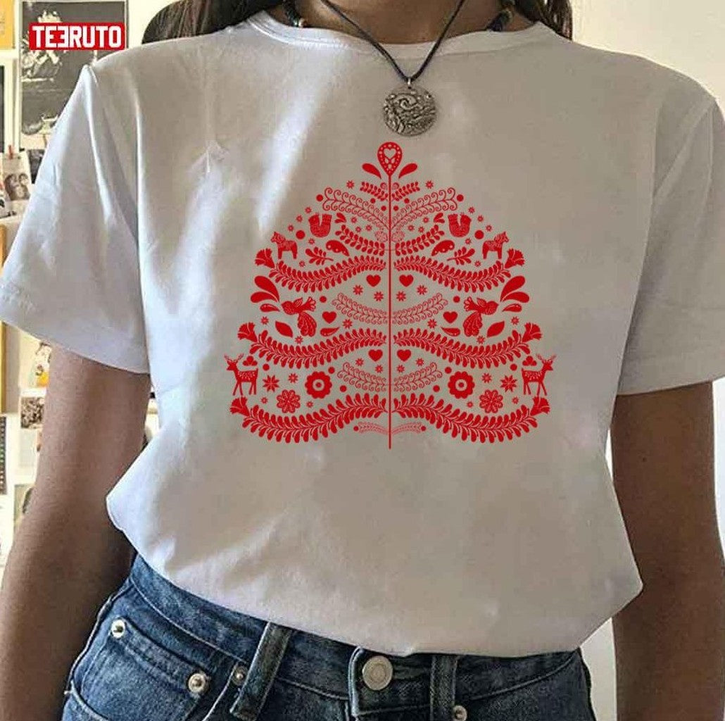 Red Scandinavian Folk Art Style Christmas Tree Unisex Sweatshirt