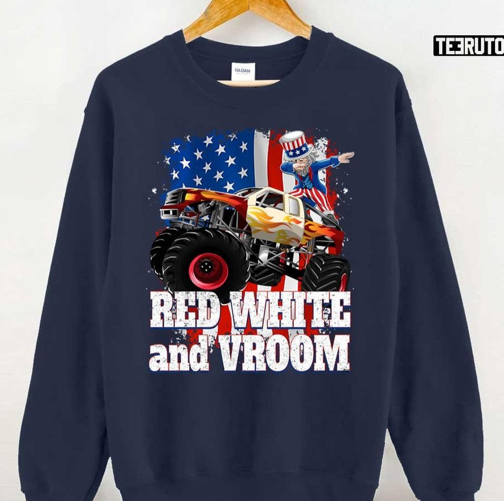 Red White And Vroom Monster Truck 4th Of July Unisex T-Shirt