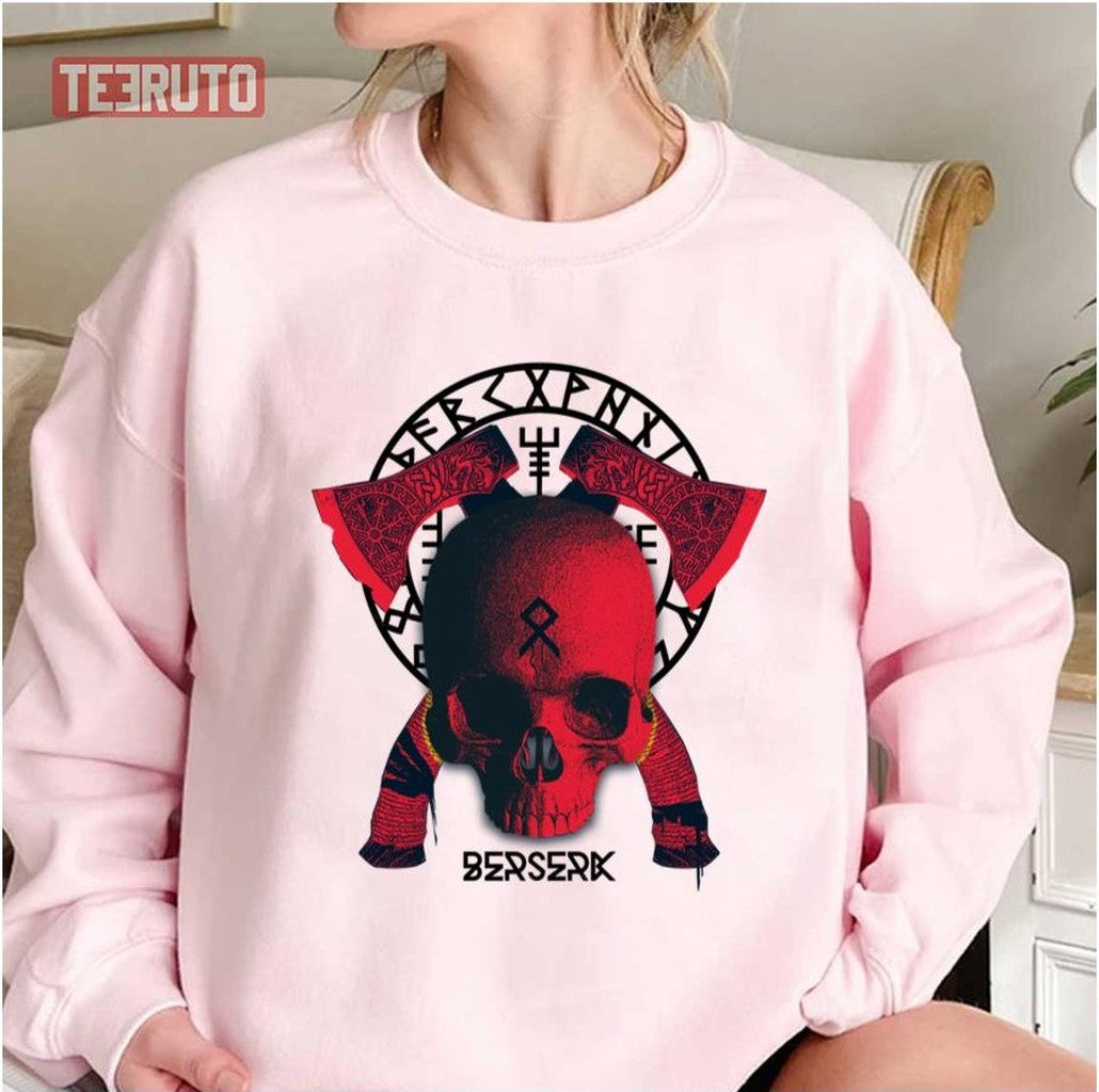 Nordic Skull Red Viking Berserker Unisex Sweatshirt