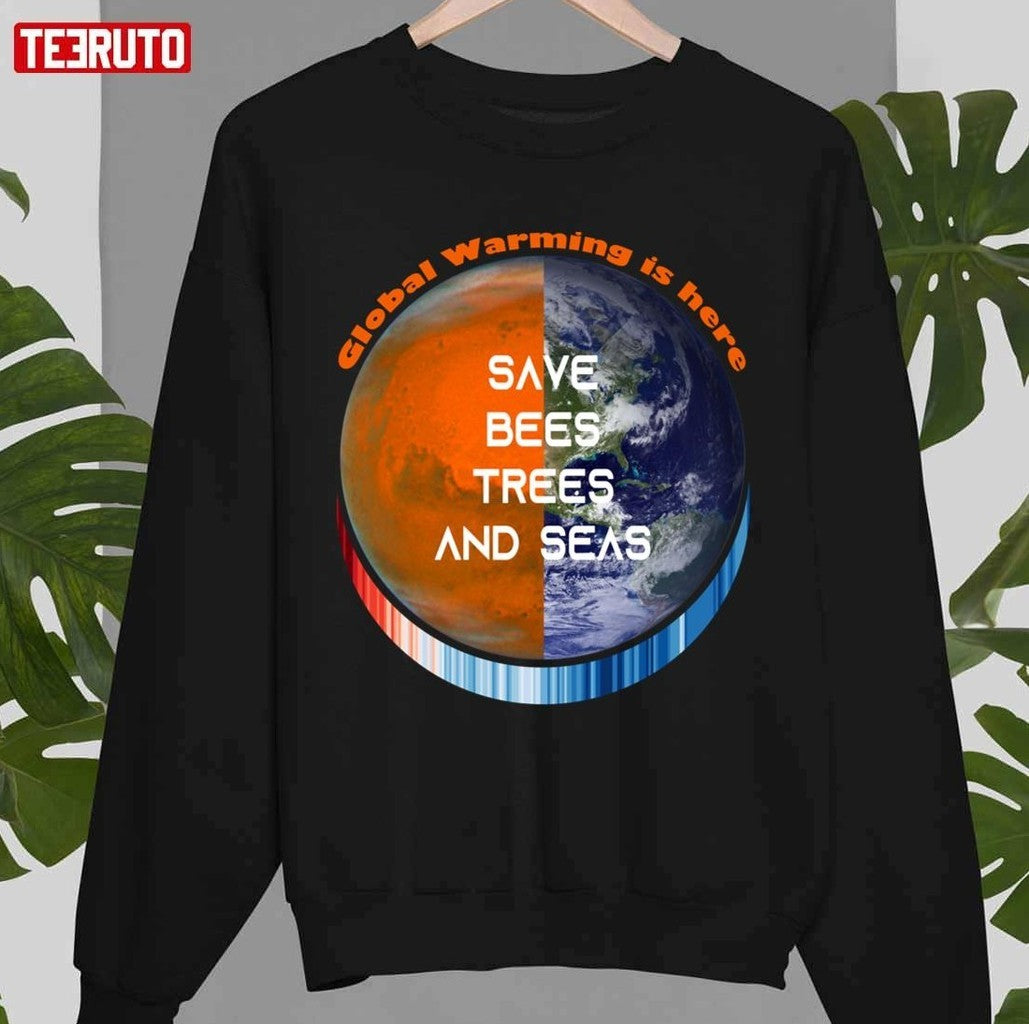 Show Your Stripes Save Bees Trees And Seas Earth Global Warming Unisex T-Shirt