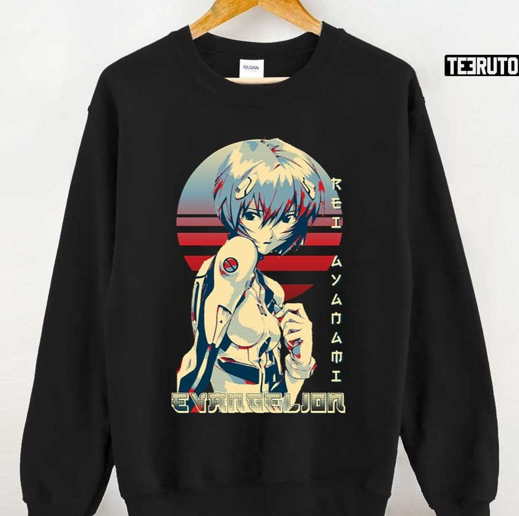 Neon Genesis Evangelion Rei Ayanami Color Stripe Japanese Style Artwork Unisex T-Shirt