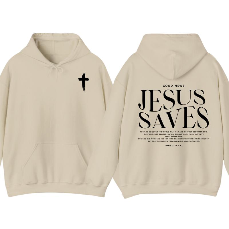 Jesus Saves John 316-17 Front and Back Print Christian Pullover Hoodie Full Color, for Men Women