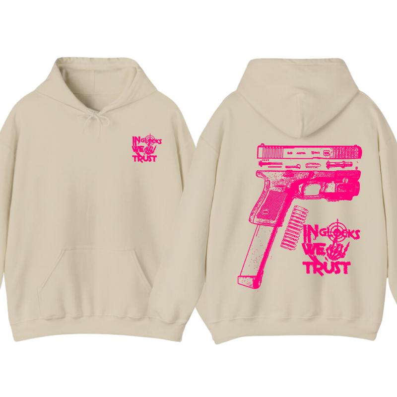 NEW Design Glock ,In Glock We Trust Skeleton 2 Side Hoodie & tshirt ,Unisex Hoodie, Men's & Women's Tops, Glock Hoodie ,Glock Pink Color ,For Her,For Him