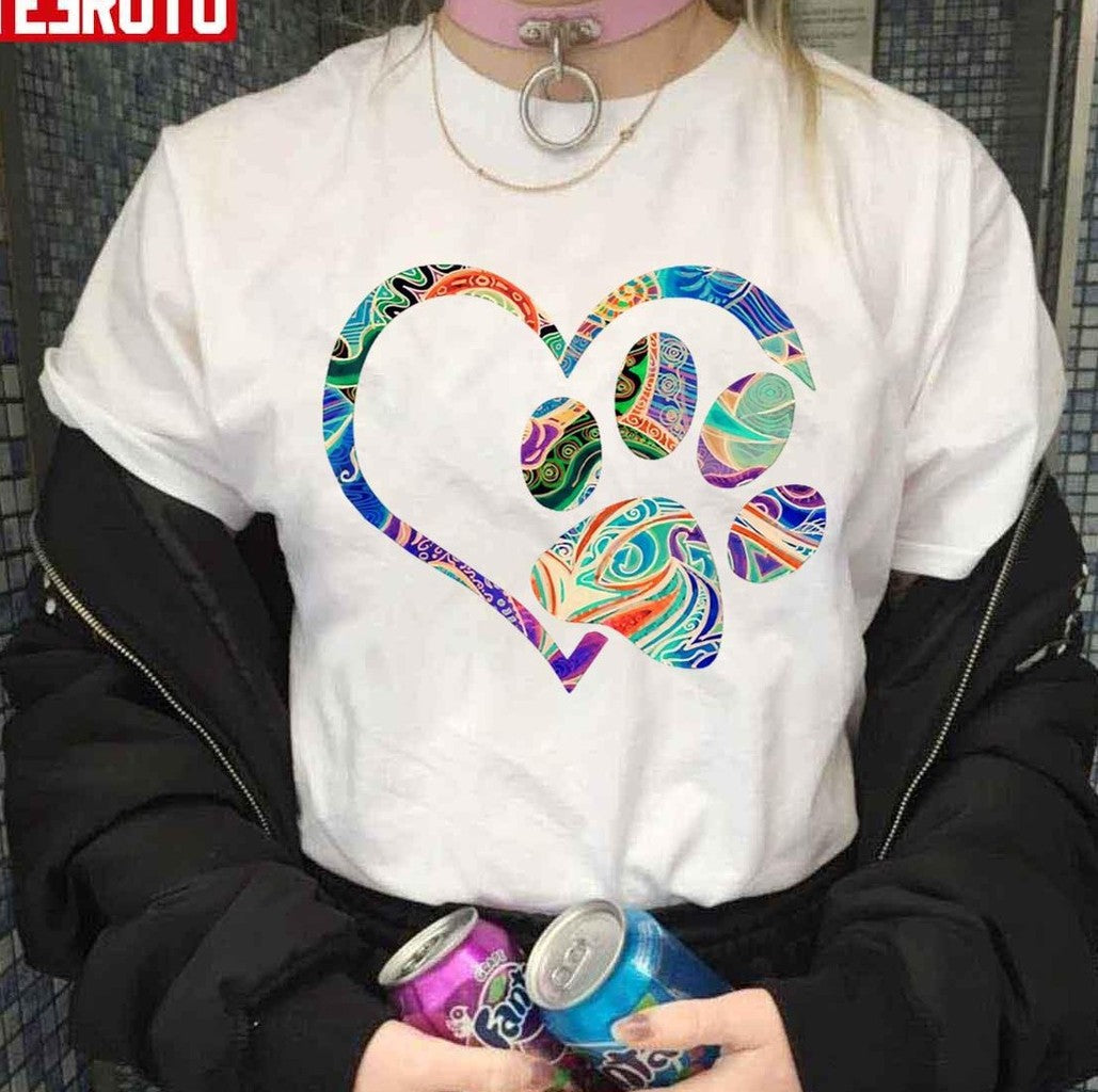 Pawprint Tie Dye Rainbow Inspired Dog Paw Print Gift Unisex T-shirt