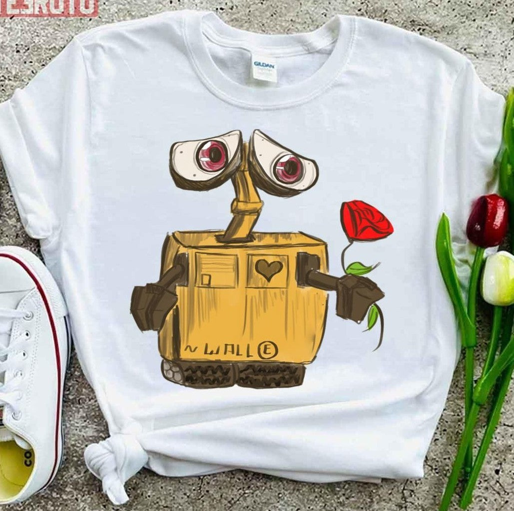 Sad Wall-E And A Red Rose Unisex T-Shirt