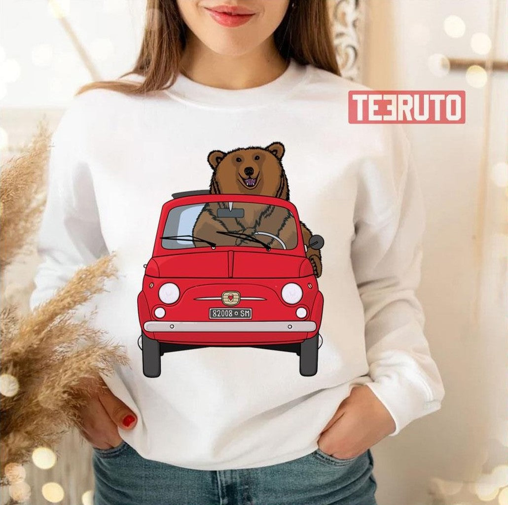 Bear In A Red Fiat 500 Unisex T-Shirt