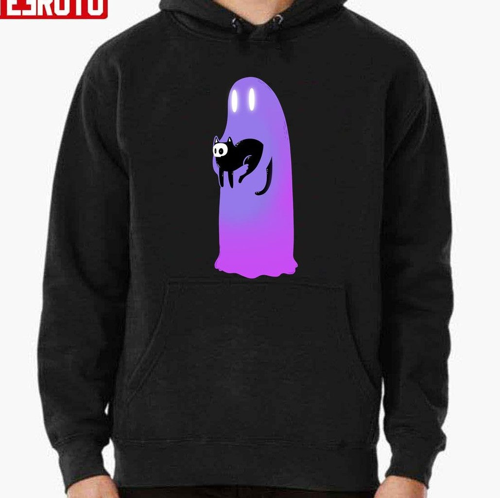 Purple Pink Ghost With Pet Cat Unisex Sweatshirt