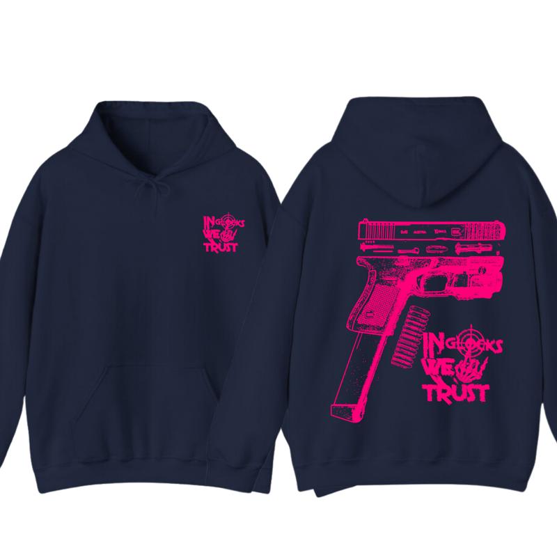NEW Design Glock ,In Glock We Trust Skeleton 2 Side Hoodie & tshirt ,Unisex Hoodie, Men's & Women's Tops, Glock Hoodie ,Glock Pink Color ,For Her,For Him
