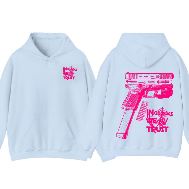 NEW Design Glock ,In Glock We Trust Skeleton 2 Side Hoodie & tshirt ,Unisex Hoodie, Men's & Women's Tops, Glock Hoodie ,Glock Pink Color ,For Her,For Him