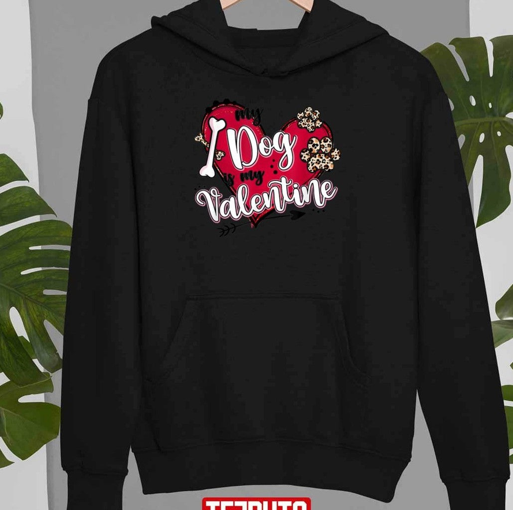 My Cat Is My Valentine Red Leopard Heart Dogs Paw Unisex T-Shirt