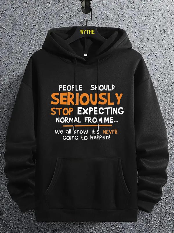 Letter Print Men's Casual Hoodie with Drawstring Pockets, Regular Fit Sweatshirt, 2000s Y2K Clothes for Fall & Winter, Fashionable WearÂ