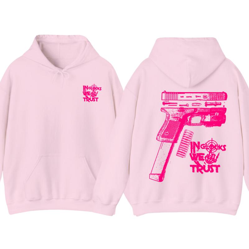 NEW Design Glock ,In Glock We Trust Skeleton 2 Side Hoodie & tshirt ,Unisex Hoodie, Men's & Women's Tops, Glock Hoodie ,Glock Pink Color ,For Her,For Him