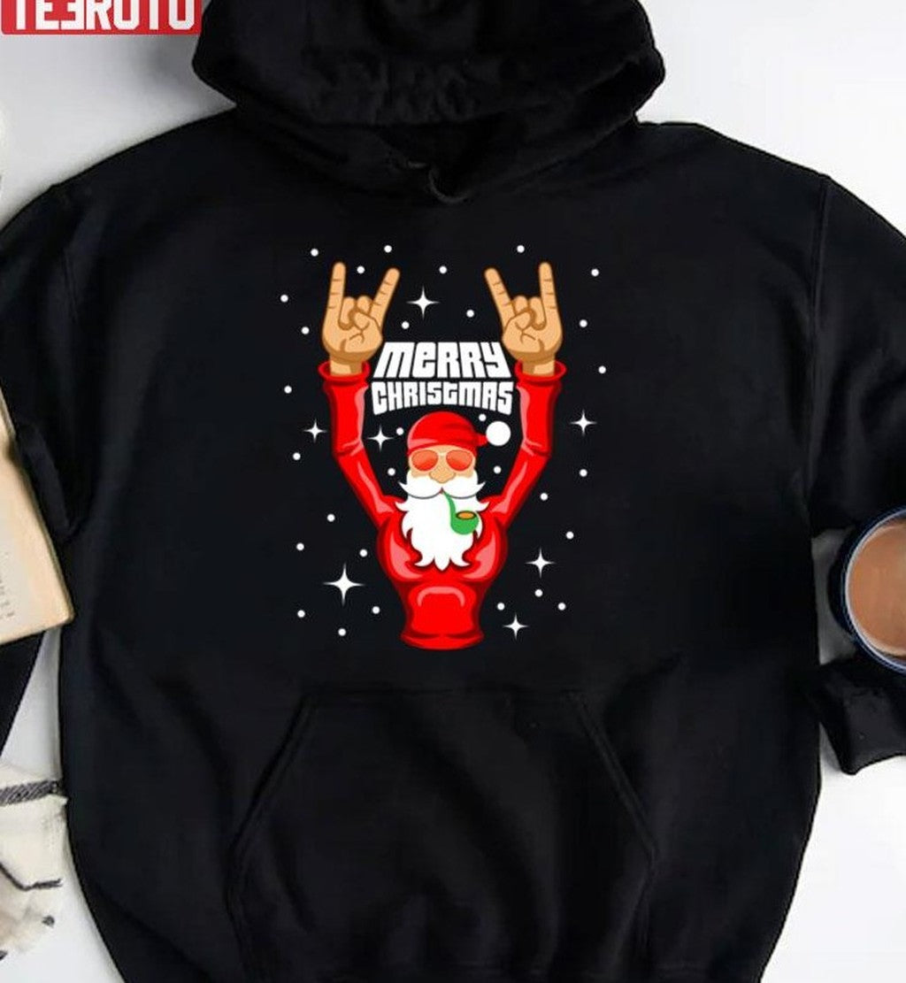 Rock And Roll Christmas Santa Claus Rocker Vintage Sweatshirt