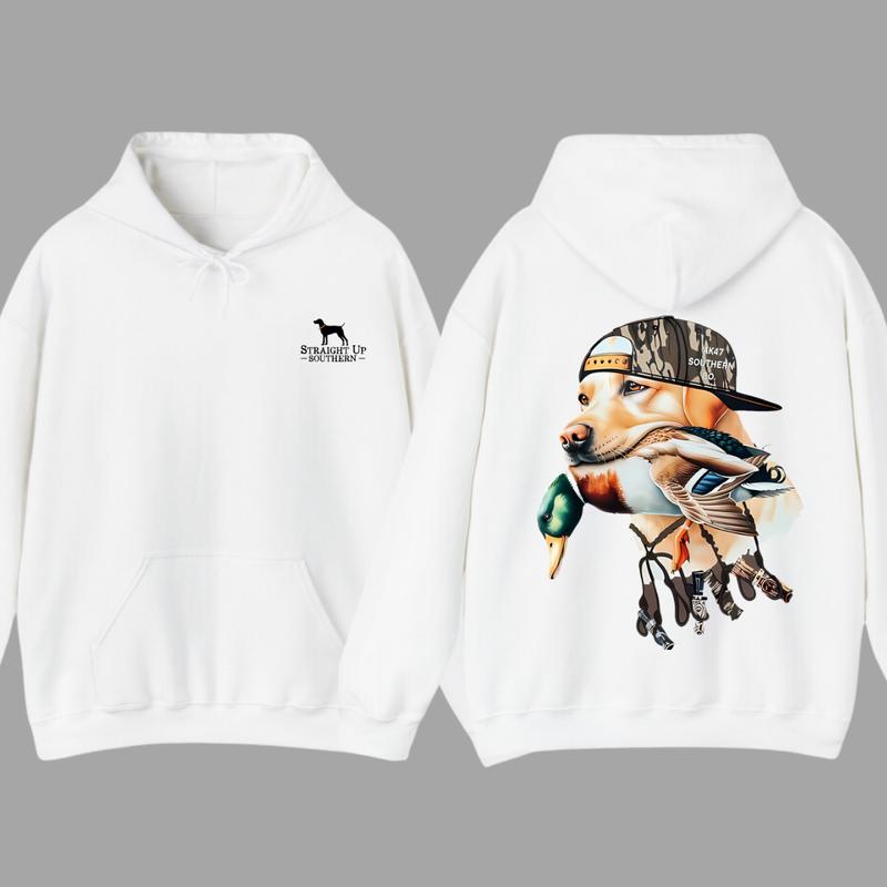 Bold Hunting Dog with Duck Graphic, Perfect for Outdoor Enthusiasts and Waterfowl Hunters, Unisex Hoodie