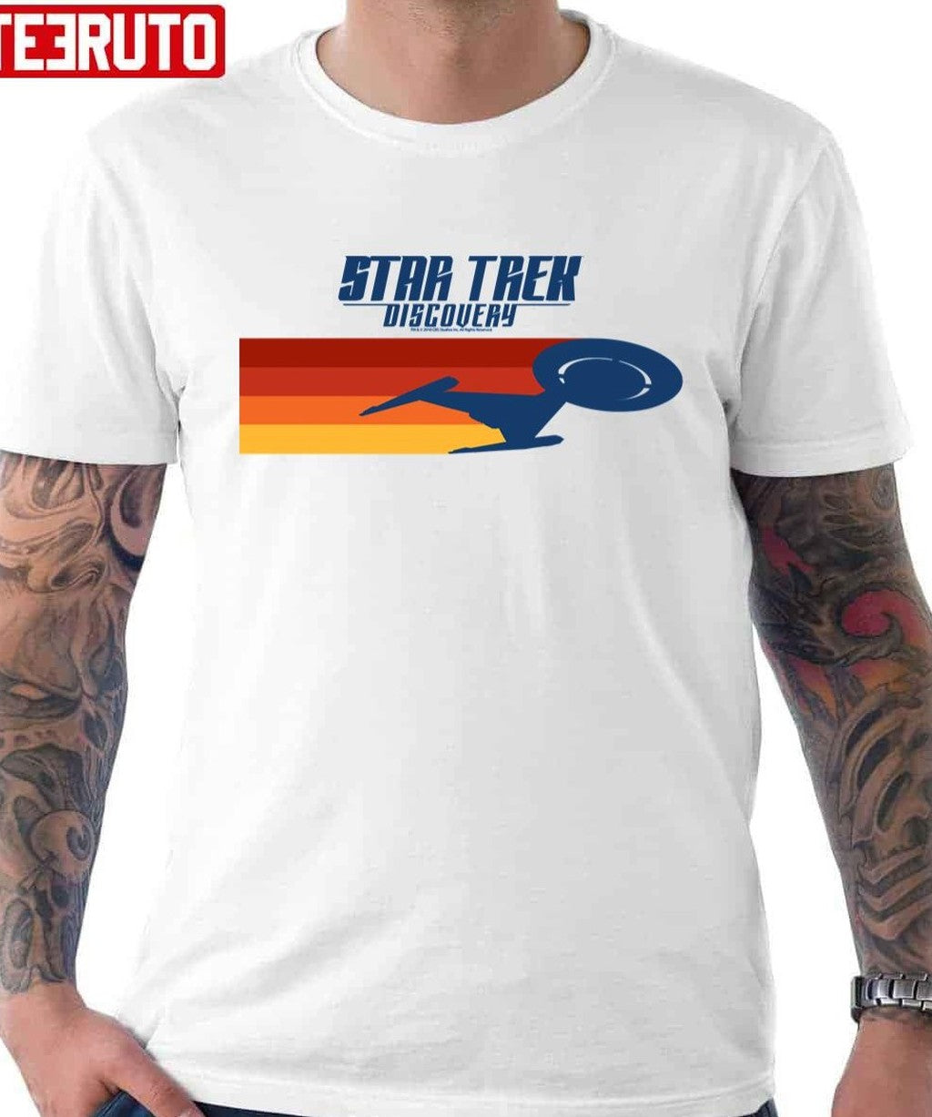 Star Trek Discovery Retro Striped Ship Silhouette Unisex T-Shirt