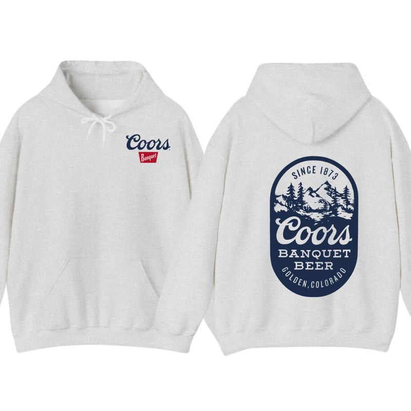 Coors Banquet Beer Hoodie - Classic Logo Design with Mountain and Forest Graphics, Men's Sweater - Menswear