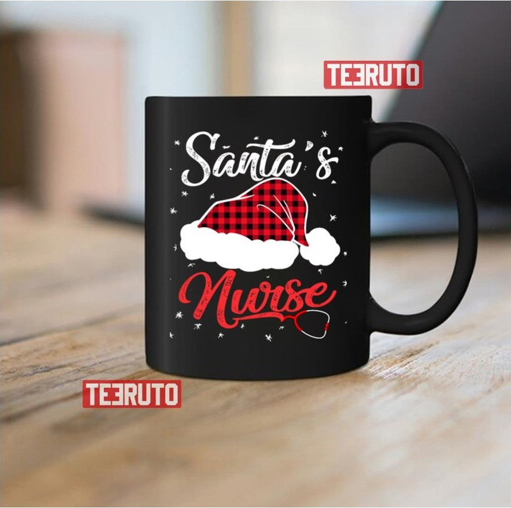 Santa's Favorite Nurse Christmas Hat Red Plaid Sweatshirt