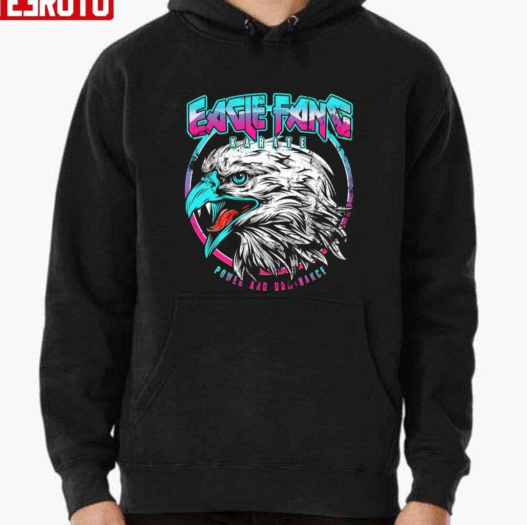Power And Dominance Eagle Fang Karate Cobra Kai Blue Pink Neon Retro Unisex T-Shirt