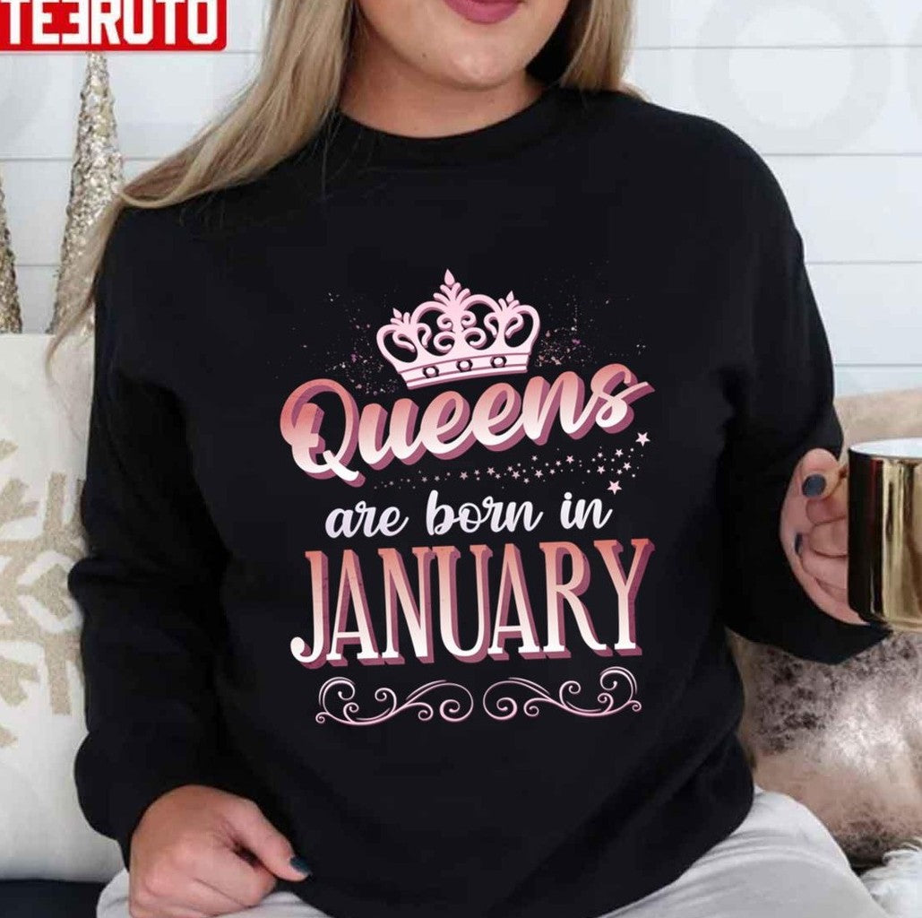 Queens Are Born In January Cute Pink Flourish Design Unisex T-shirt