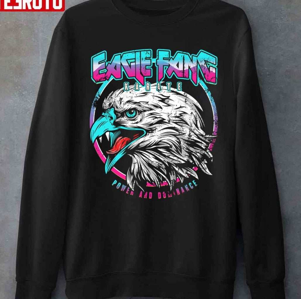 Power And Dominance Eagle Fang Karate Cobra Kai Blue Pink Neon Retro Unisex T-Shirt