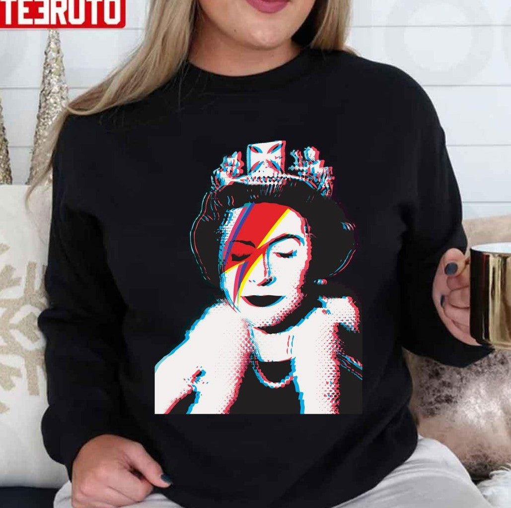 Banksy Uk England God Save The Queen Elisabeth With David Bowie Rockband Face Makeup Unisex T-Shirt