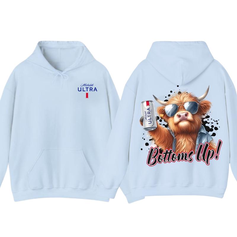 Michelob Ultra Bottoms Up Hoodie - Fun Bull Graphic with Beer Theme, Hoodie for Party Enthusiasts, Perfect for Casual Wear, for Men and Women