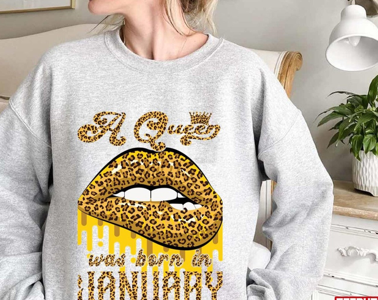 Queens Are Born In January Leopard Lips Unisex Sweatshirt