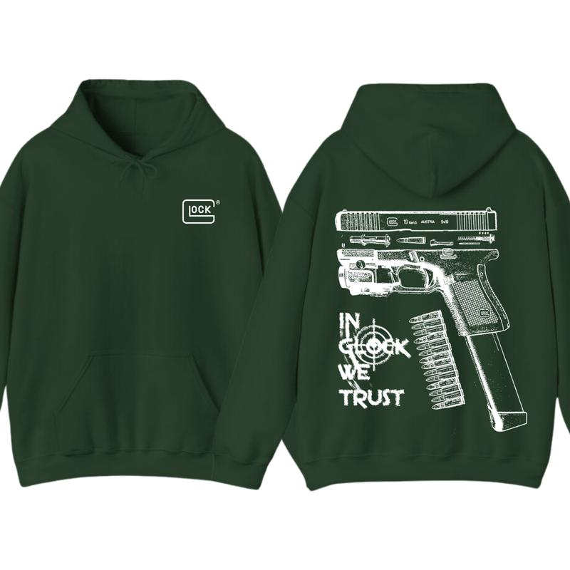 In GLock We Trust Hoodie - Glock Hoodie - Full Color Double Sided - Men's & Women's Classic Fit Long Sleeve Hoodie - Menswear unisex hoodie