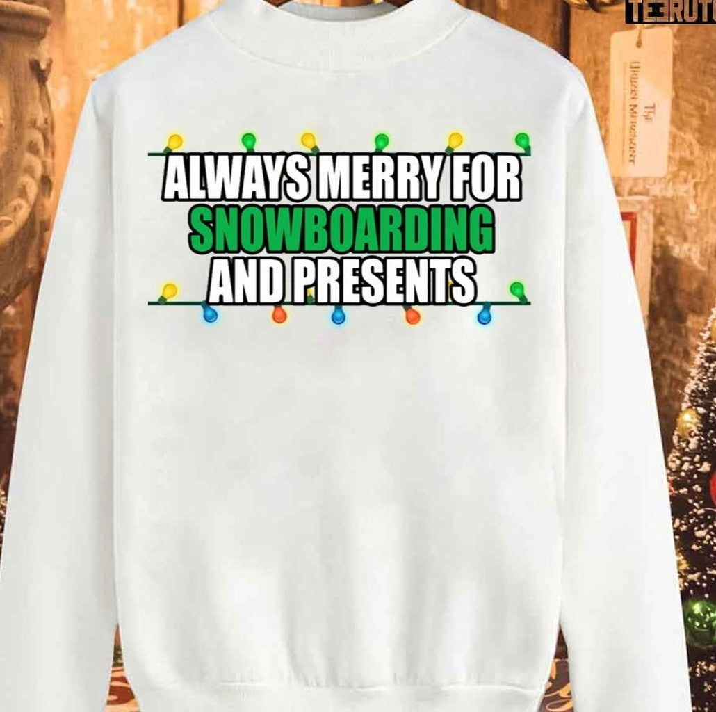 Snowboarding Christmas Colored Lights Unisex Sweatshirt
