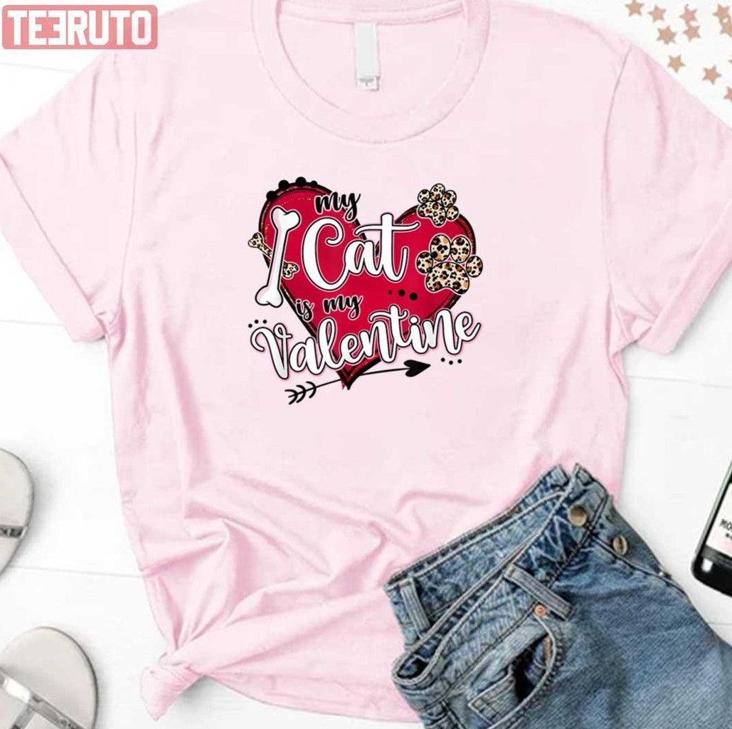 My Cat Is My Valentine Red Leopard Heart Cats Paw Unisex Sweatshirt