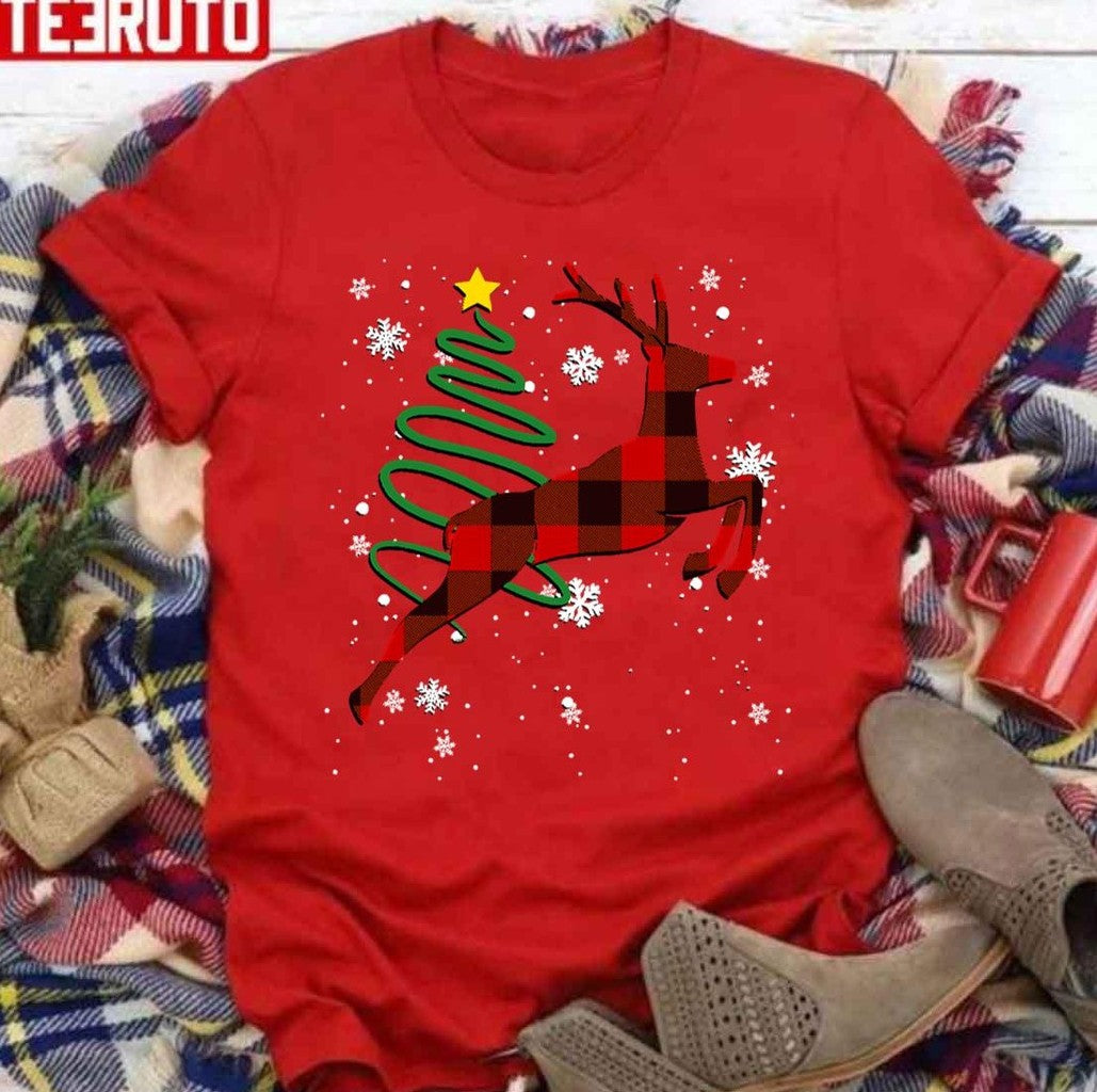 Red Plaid Reindeer Buffalo Deer Christmas Unisex Sweatshirt