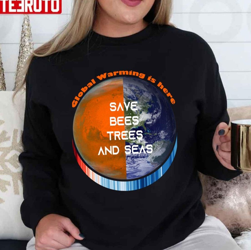 Show Your Stripes Save Bees Trees And Seas Earth Global Warming Unisex T-Shirt